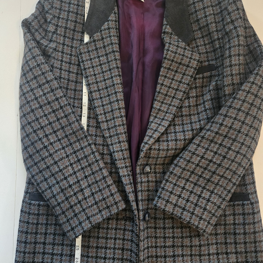 Vintage East West Wool Blend Blazer Men’s M Houndstooth Blue Gray Sport Coat‎